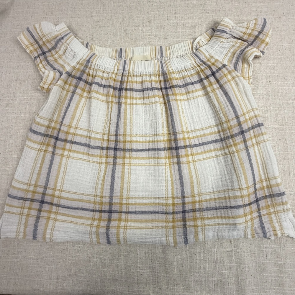 Cloth & Stone Plaid Gauze Off Shoulder Top XS Cottagecore Boho Anthropologie